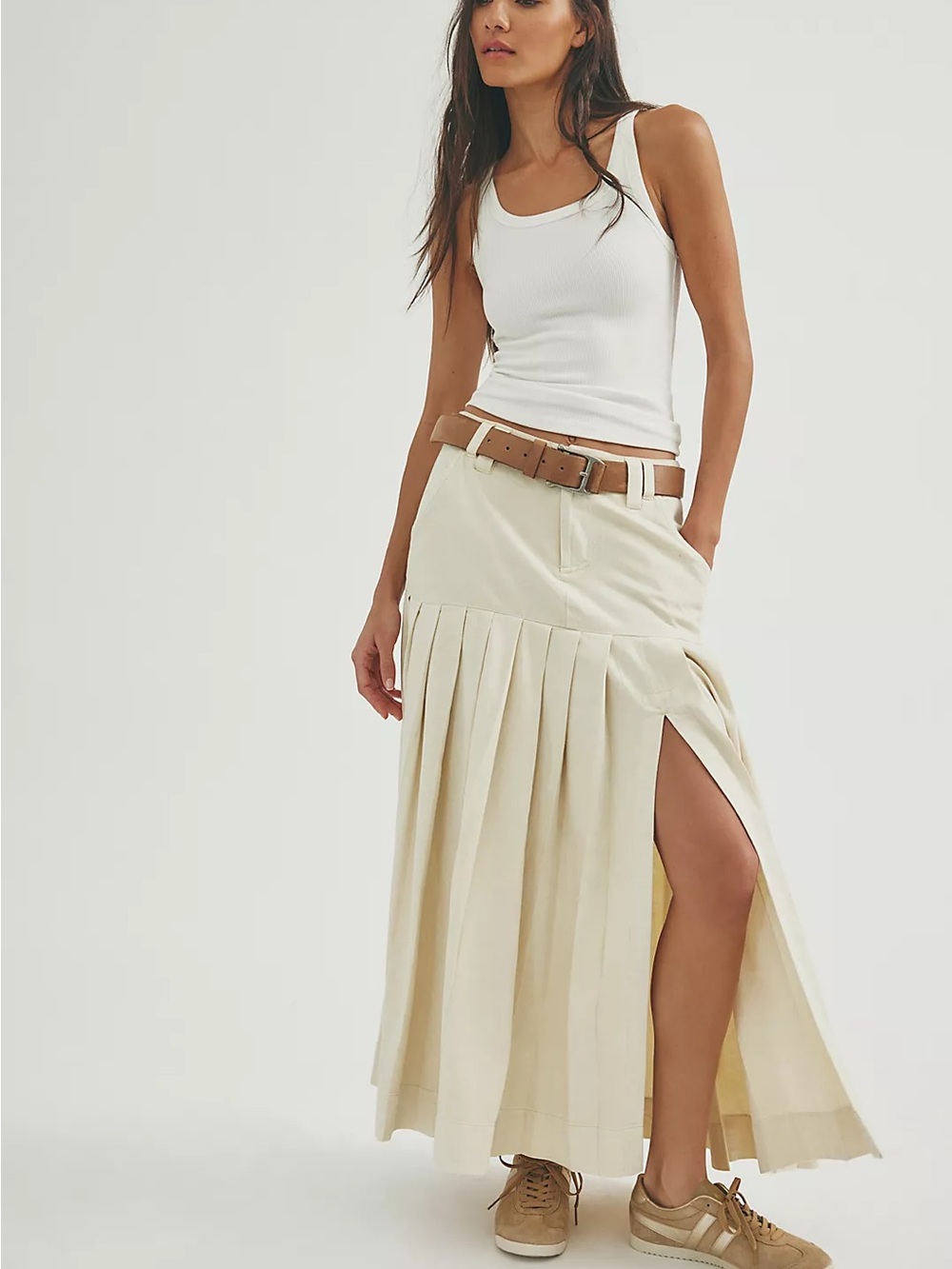 Free People 53rd Street Chino Maxi Skirt Size 6 Tea Ivory NWT